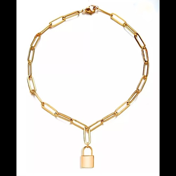 Women Paper Clip Link Chain Bracelet Padlock Lock Charm Stainless Steel NWOT - Picture 4 of 6